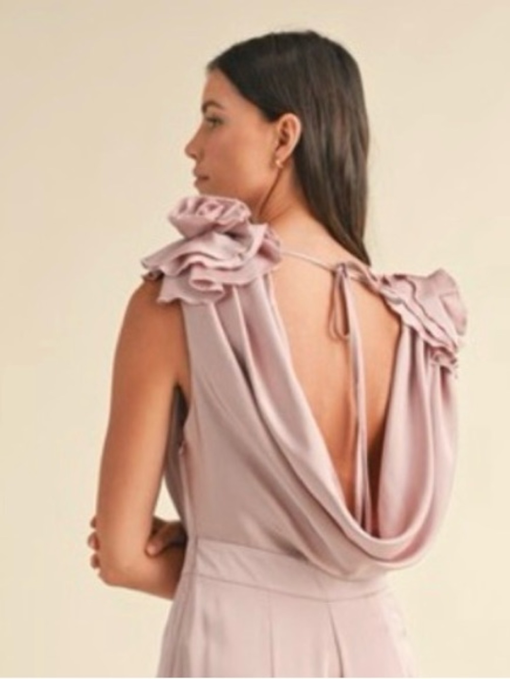 31. MABLE COST 🛑Rose Jumpsuit Plunge mauve Silky Cowl Neck Sleeveless romper - Picture 6 of 6
